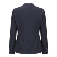 Caridi - Dames tweed marineblauw geruite blazer wollen jas jaren 20
