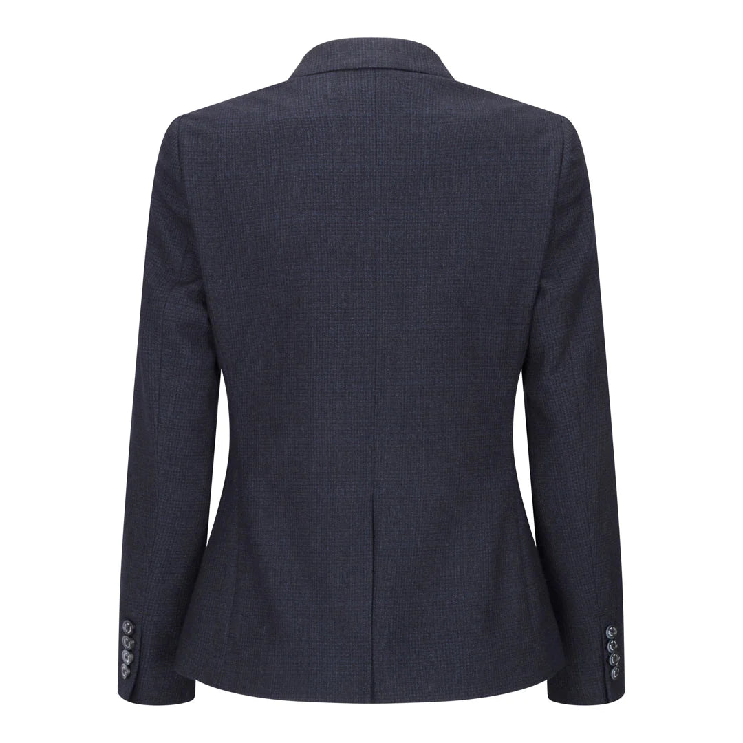 Caridi - Dames tweed marineblauw geruite blazer wollen jas jaren 20