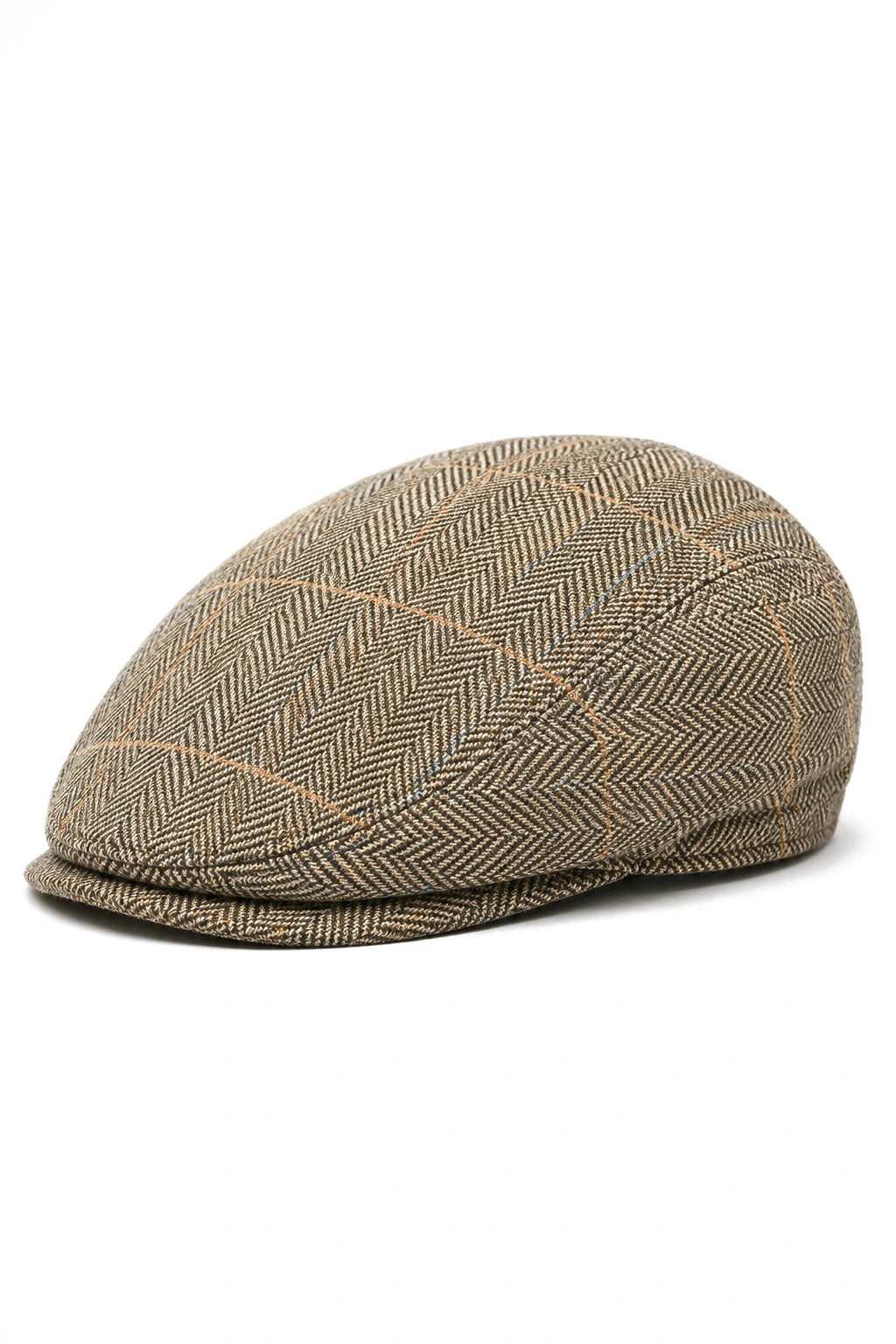Cavani Albert Heren Tweed Platte Pet - Visgraat Tweed Wollen Grandad Platte Hoeden Vintage - Bruin/Antracietgrijs