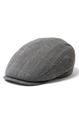 Cavani Albert Heren Tweed Platte Pet - Visgraat Tweed Wollen Grandad Platte Hoeden Vintage - Bruin/Antracietgrijs
