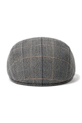 Cavani Albert Heren Tweed Platte Pet - Visgraat Tweed Wollen Grandad Platte Hoeden Vintage - Bruin/Antracietgrijs