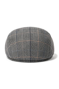 Cavani Albert Heren Tweed Platte Pet - Visgraat Tweed Wollen Grandad Platte Hoeden Vintage - Bruin/Antracietgrijs