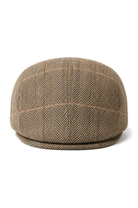 Cavani Albert Heren Tweed Platte Pet - Visgraat Tweed Wollen Grandad Platte Hoeden Vintage - Bruin/Antracietgrijs