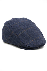 Cavani Kempson Flat Cap - Heren Tweed Wollen Geruite Grandad Hoed Vintage - Olijfgroen/Marineblauw