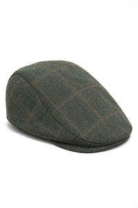 Cavani Kempson Flat Cap - Heren Tweed Wollen Geruite Grandad Hoed Vintage - Olijfgroen/Marineblauw