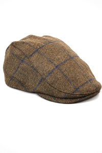 Cavani Kempson Flat Cap - Heren Tweed Wollen Geruite Grandad Hoed Vintage - Olijfgroen/Marineblauw