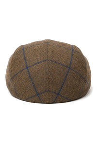 Cavani Kempson Flat Cap - Heren Tweed Wollen Geruite Grandad Hoed Vintage - Olijfgroen/Marineblauw