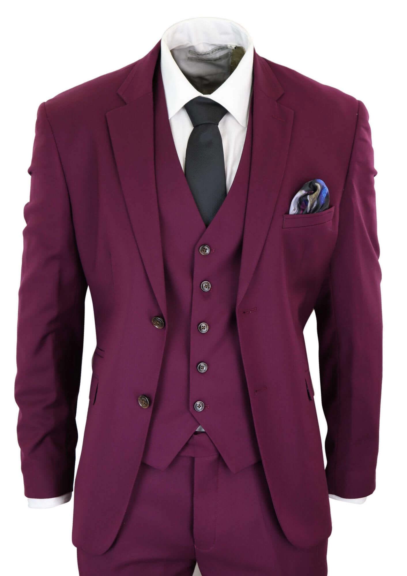 Cavani Magnus - Men's 3 Piece Cassic Burgundy Wine Suit