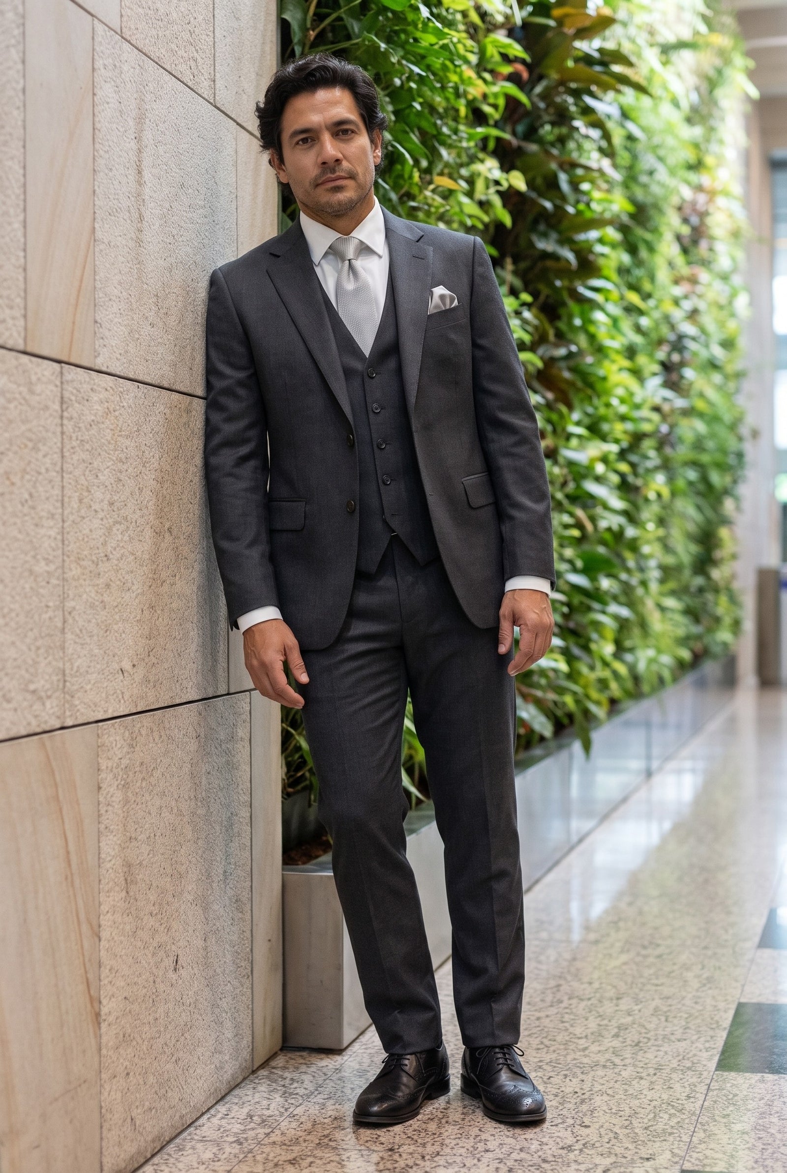 Look #814 styled with Heren donkergrijs antraciet 3-delig pak klassieke steek bruiloft zomer gala klassiek