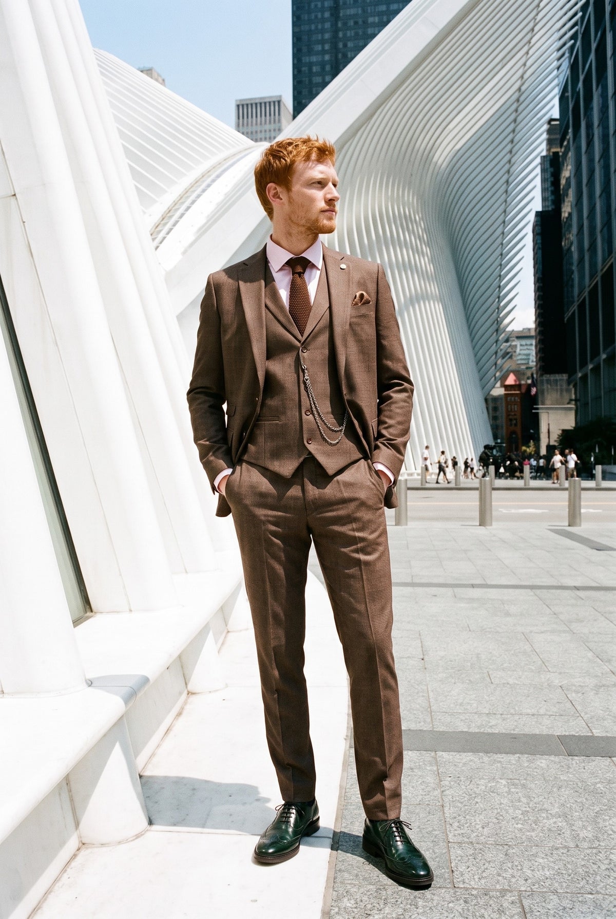 Look #1010 styled with TP-50 - Herenpak, bruin, 3-delig, Prince of Wales-ruitpatroon