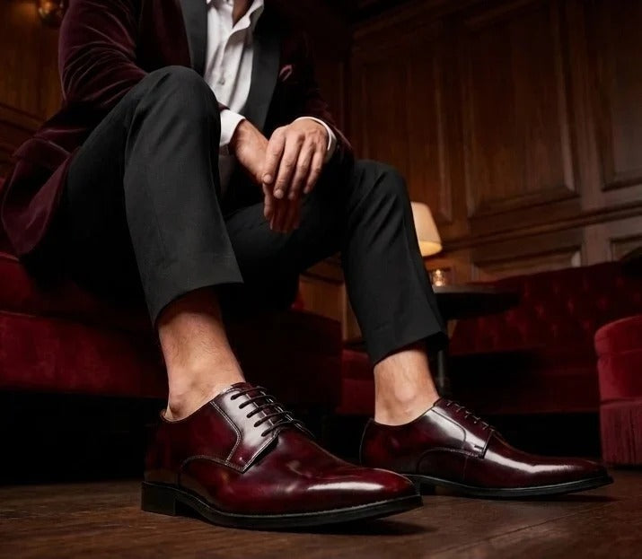 Chester - Heren Derby schoenen in bordeauxrood met hoogglans afwerking