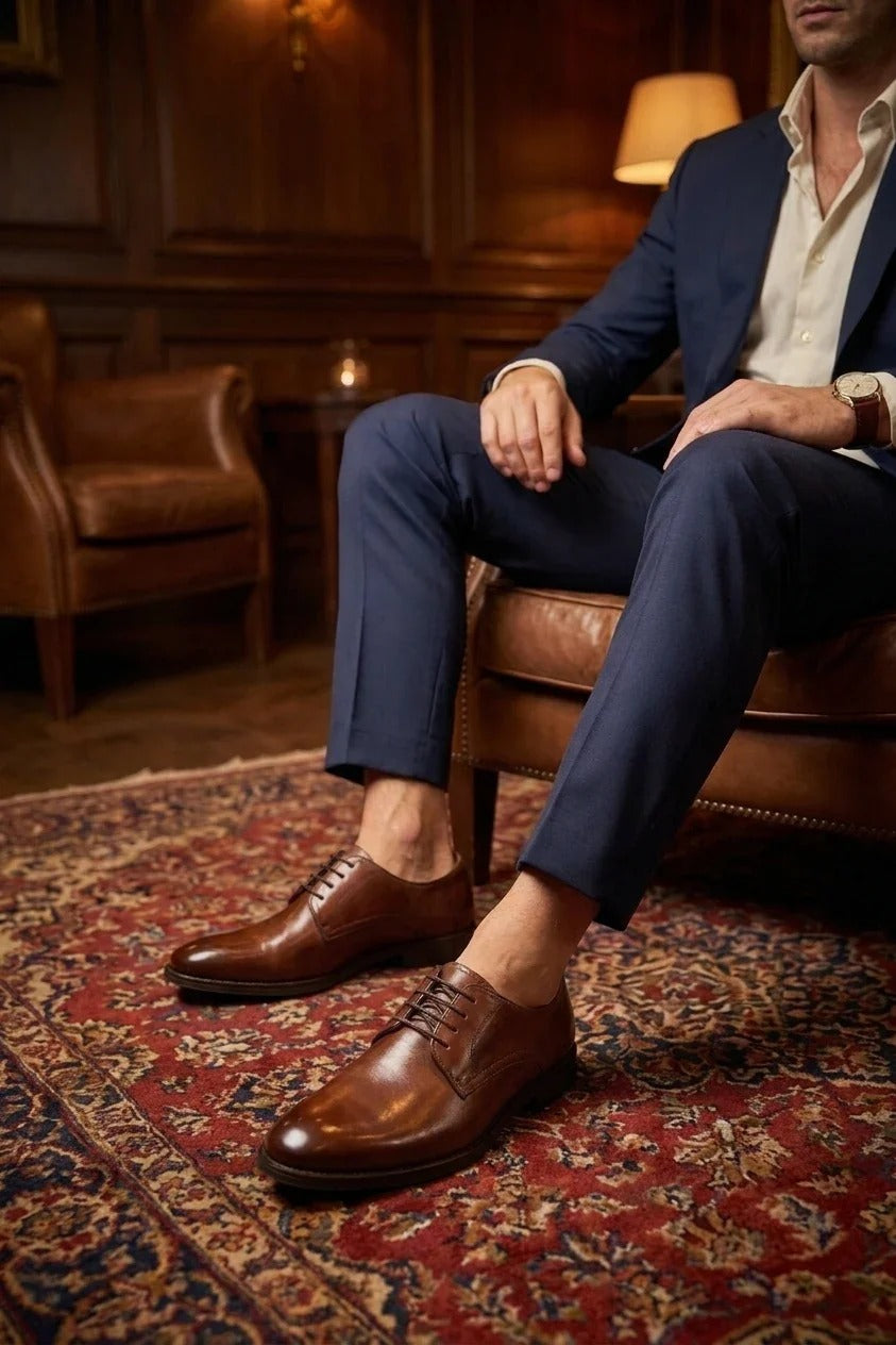 Chester - Heren Derby schoenen in bruin met hoogglans afwerking