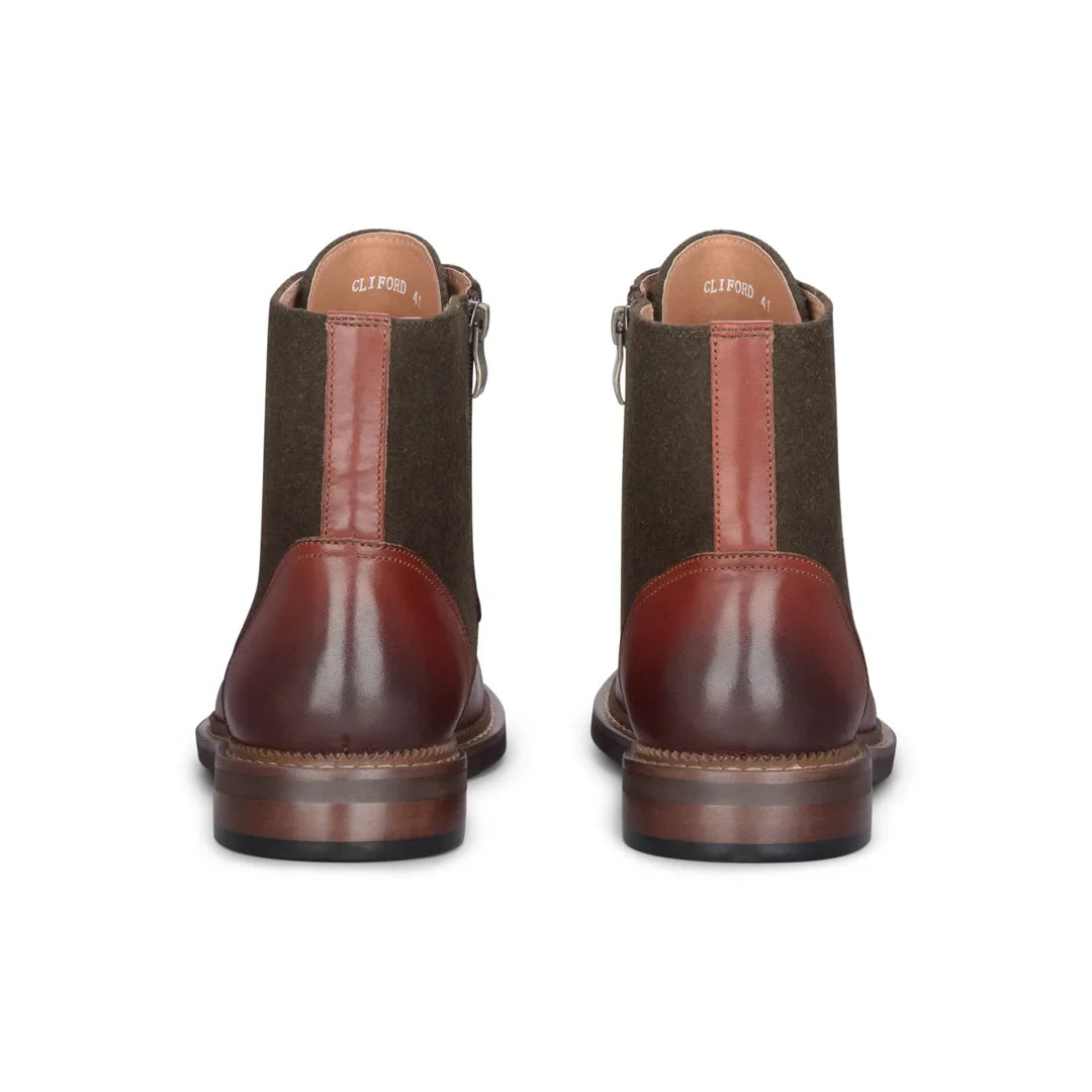 Clifford - Heren kakibruine brogue leren enkellaarsjes