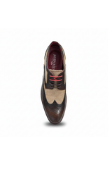 Cole - Heren brogueschoenen van bruin leer met canvasdetails