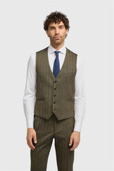 Damon - Heren olijfgroen tweed visgraat gilet