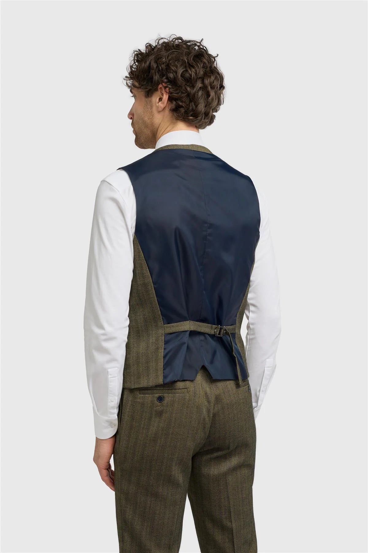 Damon - Heren olijfgroen tweed visgraat gilet