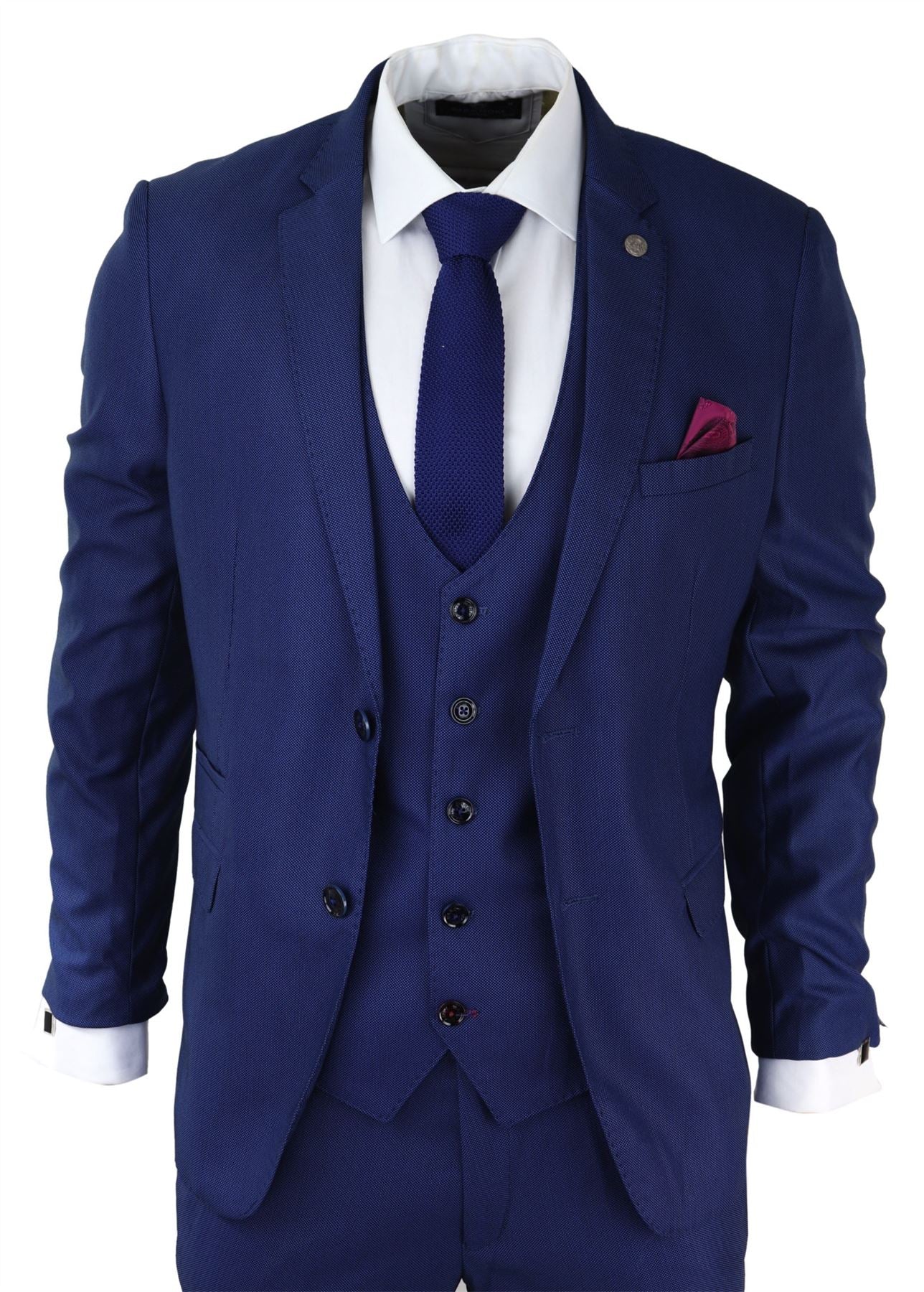 Mens 3 Piece Royal Blue Suit Slim Fit Classic Grooms Marc Darcy Danny Classic Wedding