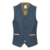 Boys Blue 3 Piece Herringbone Tweed Check Vintage Tailored Fit Suit