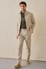 Beige geplooide smart casual broek voor heren, klassieke pasvorm