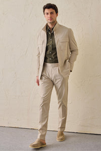Beige geplooide smart casual broek voor heren, klassieke pasvorm