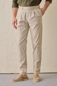 Beige geplooide smart casual broek voor heren, klassieke pasvorm