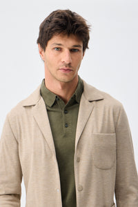 Beige herenblazer van zachte jersey, smart casual model