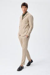 Beige herenblazer van zachte jersey, smart casual model
