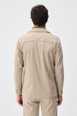 Beige herenblazer van zachte jersey, smart casual model