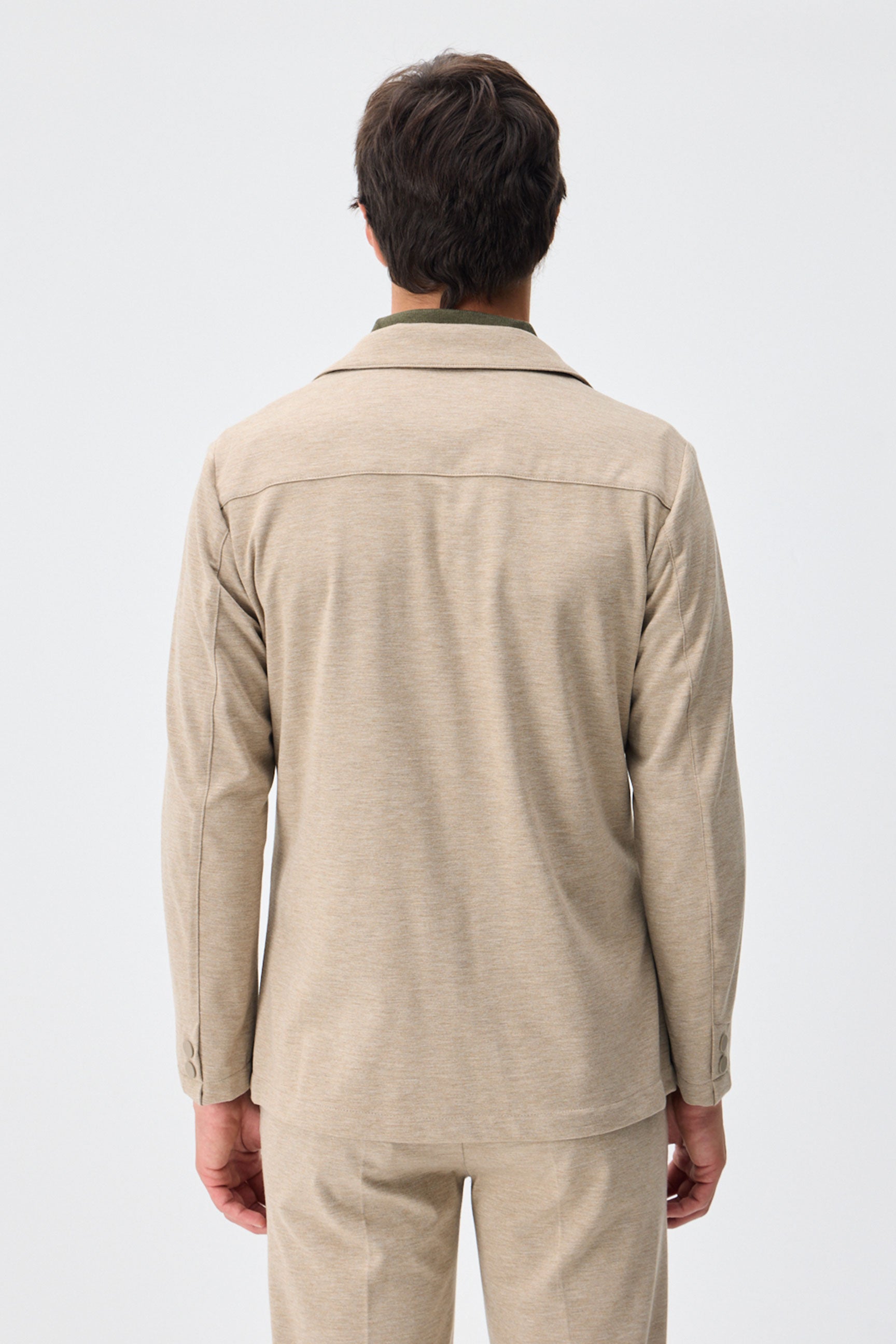 Beige herenblazer van zachte jersey, smart casual model