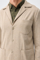 Beige herenblazer van zachte jersey, smart casual model