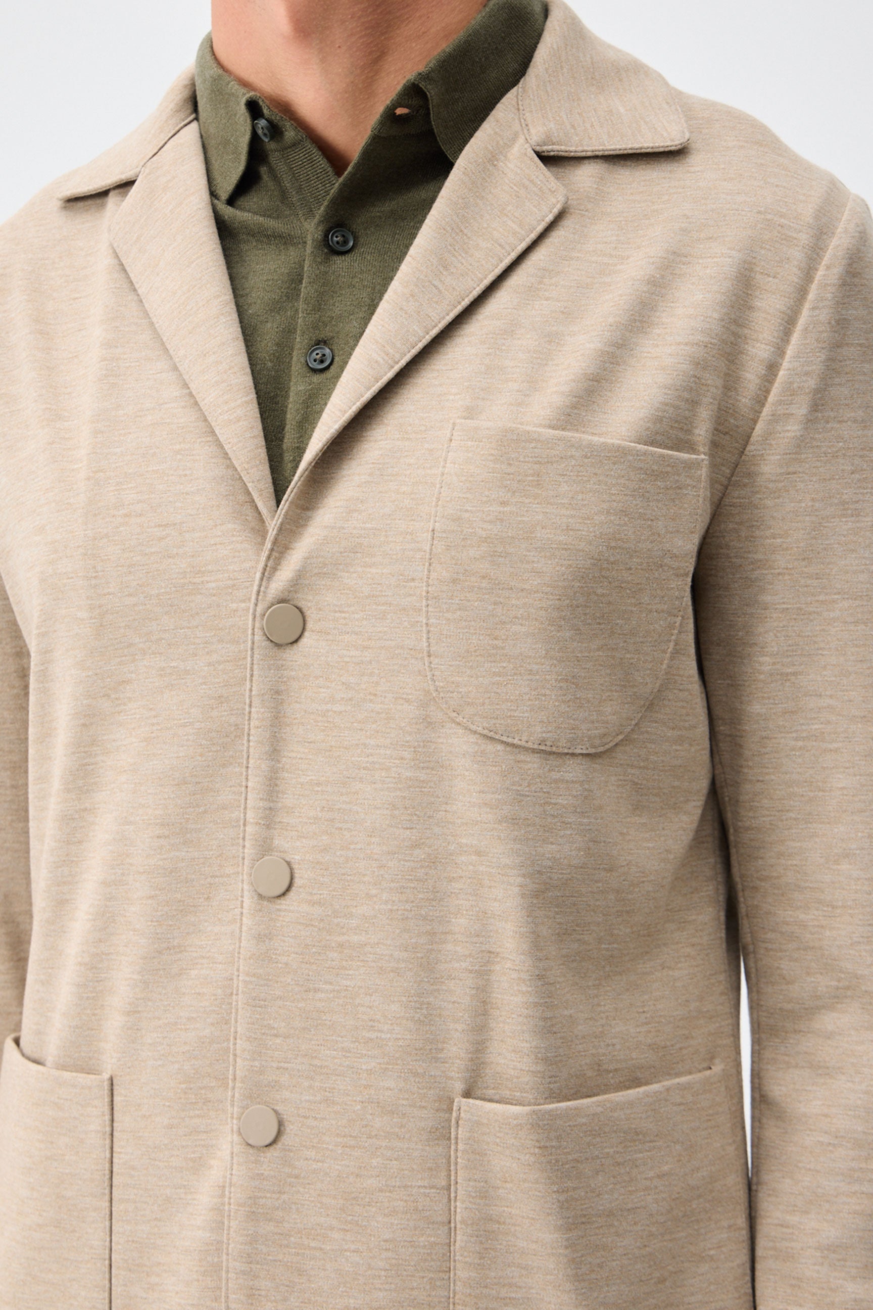 Beige herenblazer van zachte jersey, smart casual model