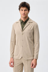Beige herenblazer van zachte jersey, smart casual model