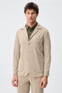 Beige herenblazer van zachte jersey, smart casual model