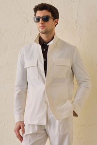 Witte utility-jas voor heren, lichtgewicht katoenmix, smart casual model.