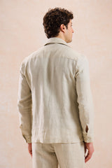 Beige linnen overhemdjas met ritssluiting voor heren, lichtgewicht zomeroverhemd