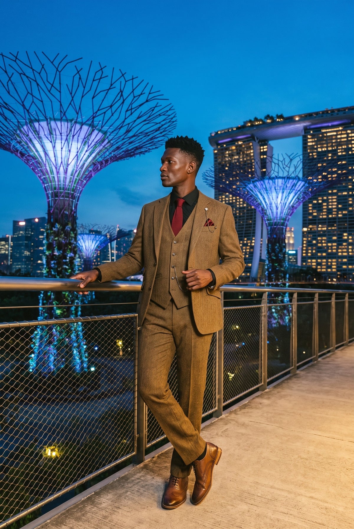 Look #958 styled with Thomas - Heren bruin 3-delig wolmix tweed pak