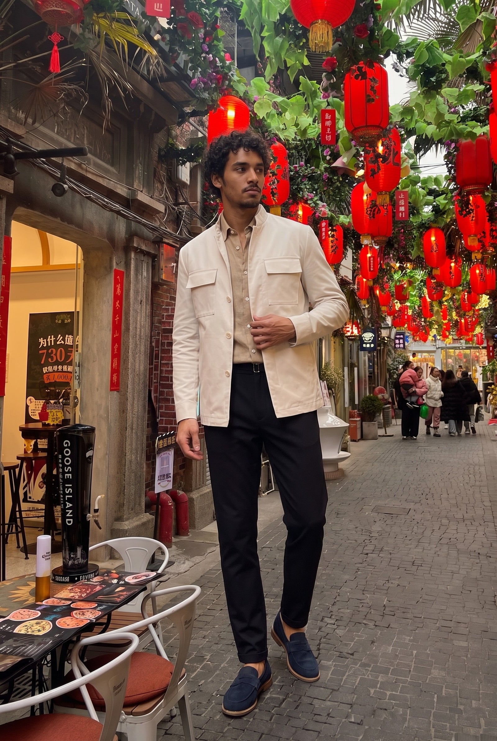 Look #851 styled with Witte utility-jas voor heren, lichtgewicht katoenmix, smart casual model.