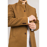 Men's Stand Collar Wool Blend Tan Overcoat