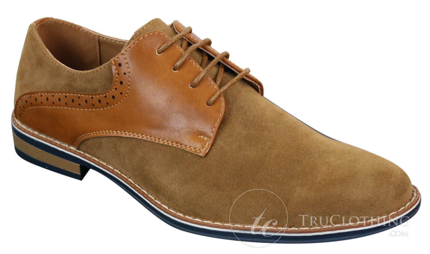 Elong K23 - Mens Suede Leather Laced Shoes Smart Casual Tan Brown PU Comfort Fit Round Toe