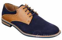 Elong K23 - Mens Suede Leather Laced Shoes Smart Casual Tan Brown PU Comfort Fit Round Toe