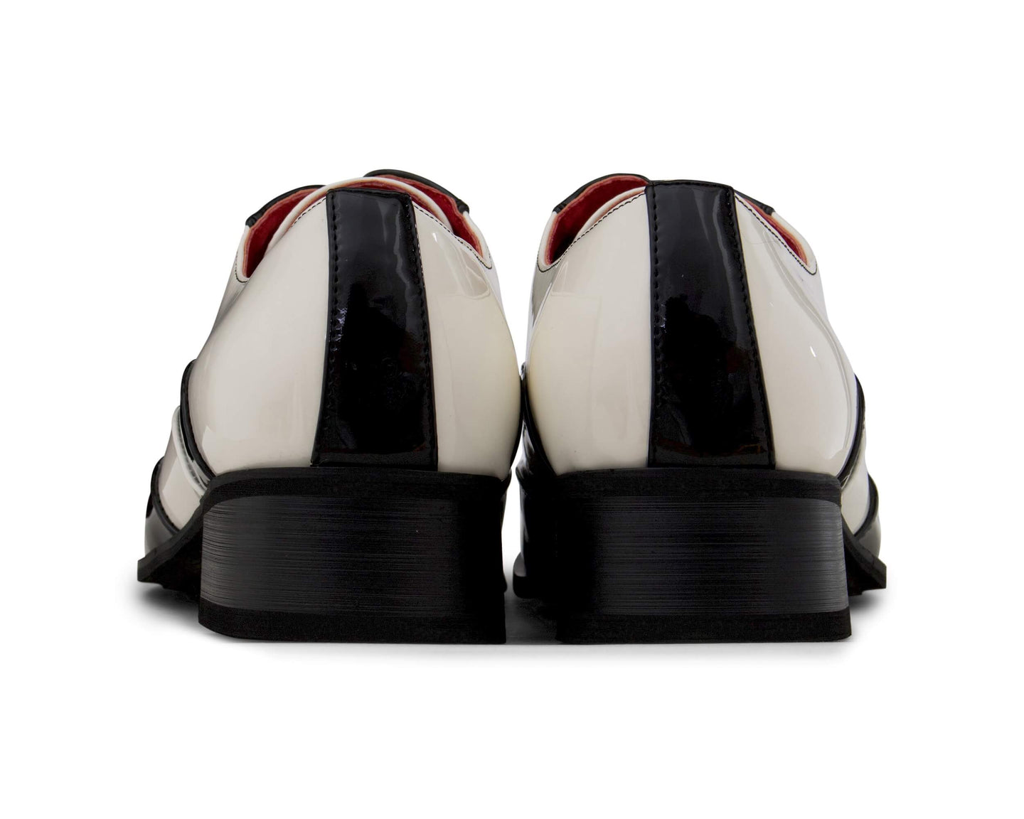 Mens Black & White Patent Shoes with Metal Toe