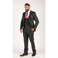 Marineblauwe herenruit visgraat tweed vintage 3-delig nieuw Marc Darcy pak