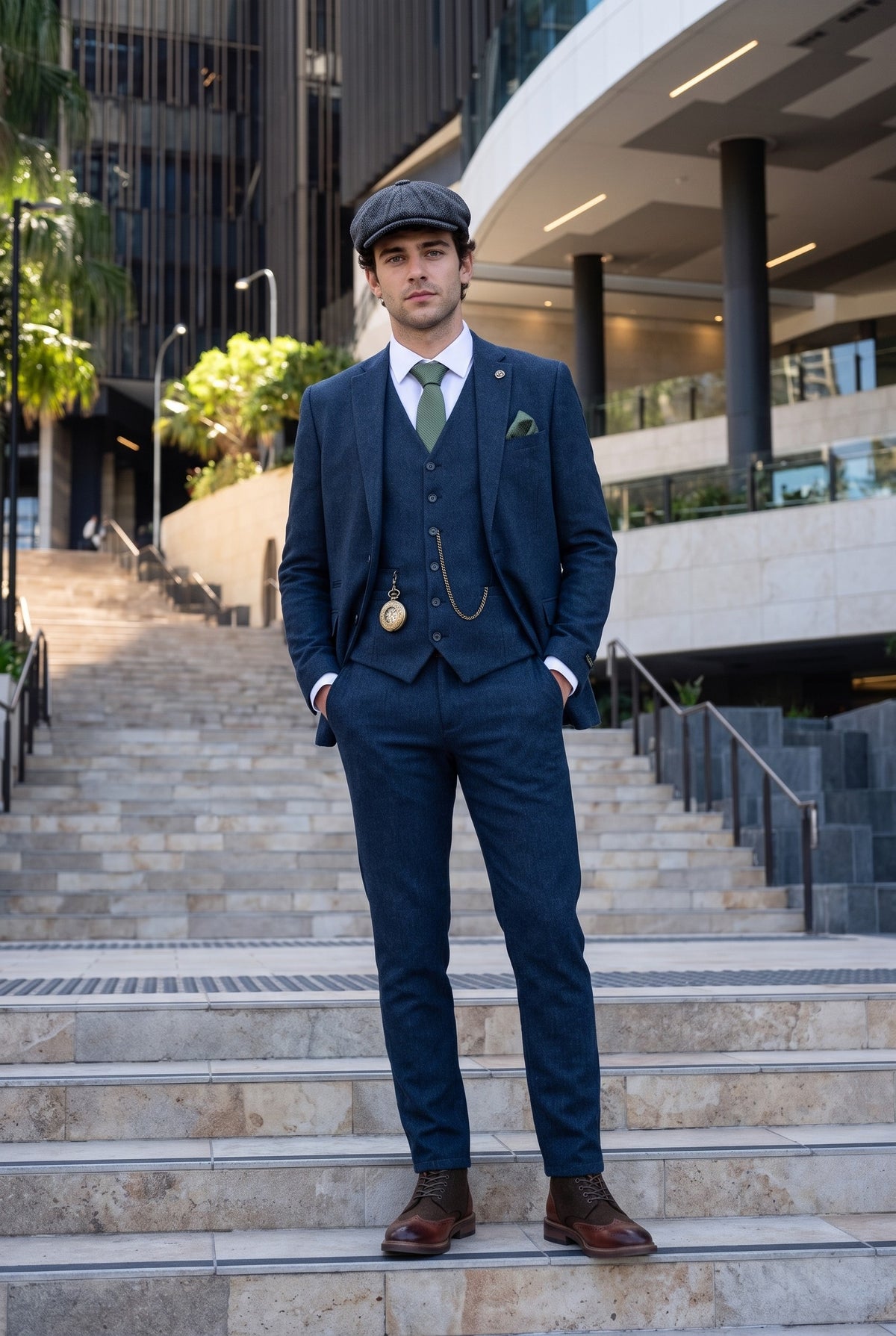 Look #385 styled with Marineblauw Peaky Blinders wollen pak voor heren
