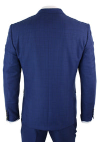 Mens Blue Check 3 Piece Slim Fit Suit