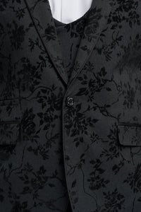 Heren zwart 3-delig paisley fluwelen pak