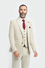 Hampton - Beige driedelig pak voor heren