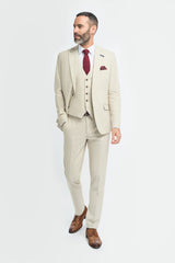 Hampton - Beige driedelig pak voor heren