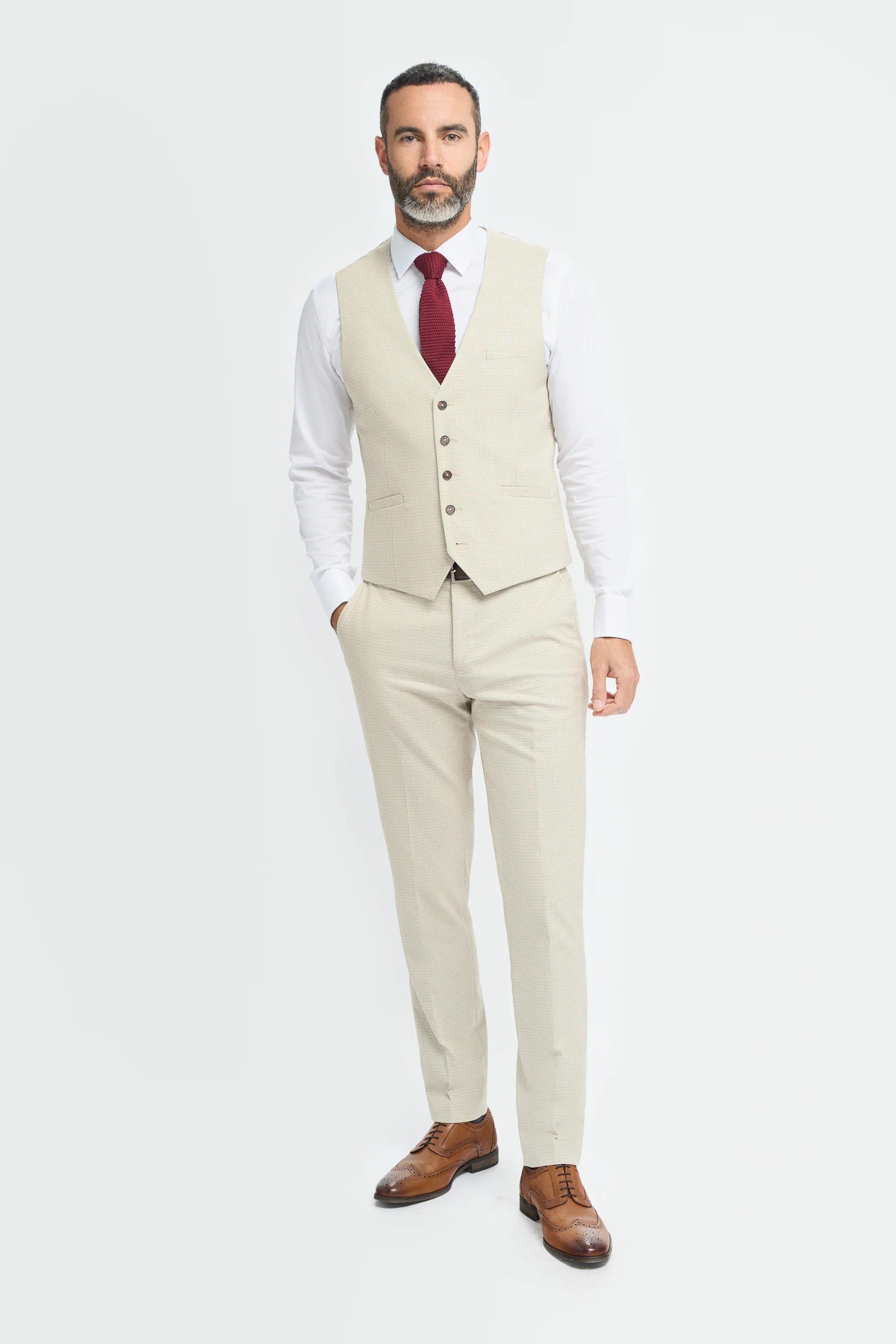 Hampton - Beige driedelig pak voor heren