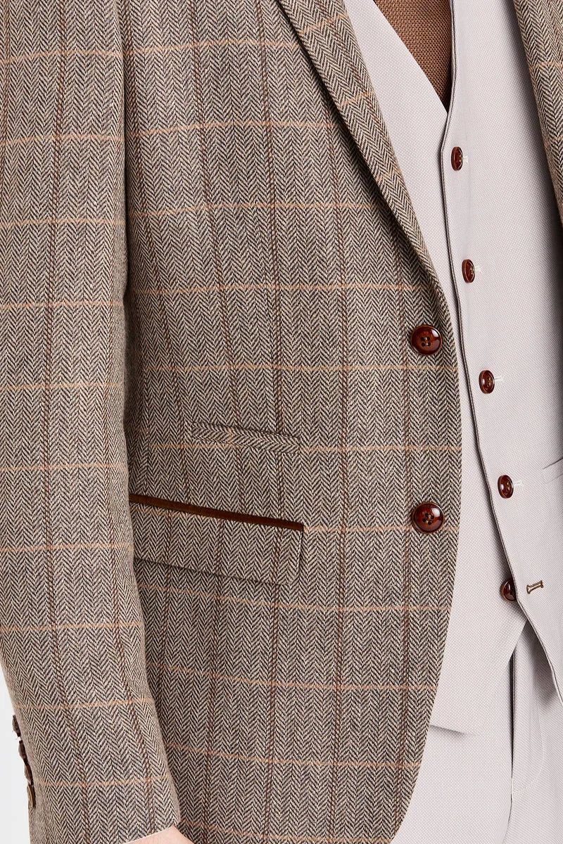 Harris Brown tweedpak met contrasterend steenkleurig vest en broek