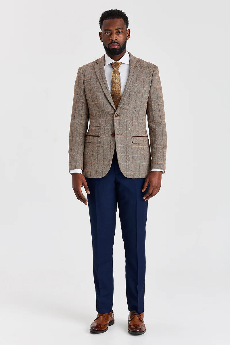 Harris Brown tweedpak met contrasterende Mayfair marineblauwe broek